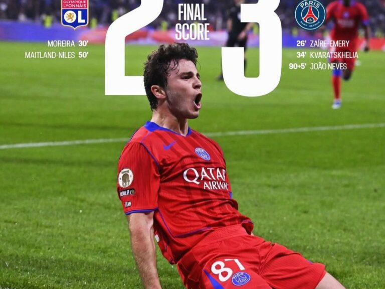 OL-PSG: Joao Neves offre la victoire aux Parisiens dans le temps additionnel d’un match fou